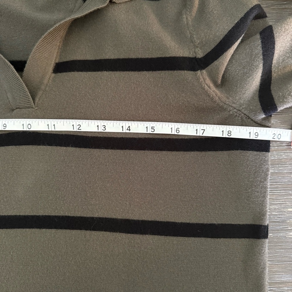 Bobeau Olive Green Striped Knit Polo V Neck Crop Sweater Size XL - Picture 6 of 8